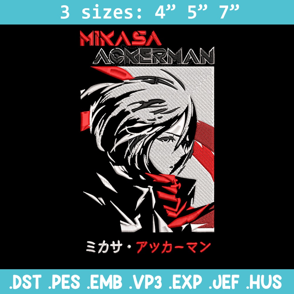 Mikasa Ackerman Embroidery Design, Aot Embroidery, Embroidery File, Anime Embroidery,Anime shirt, Digital download..jpg