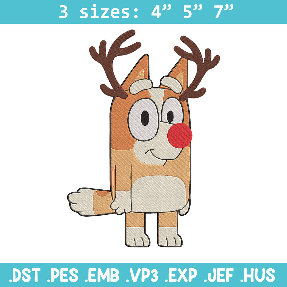 Bingo reineer Embroidery Design, Bluey Embroidery, Embroidery File, Chrismas Embroidery, Anime shirt, Digital download.jpg