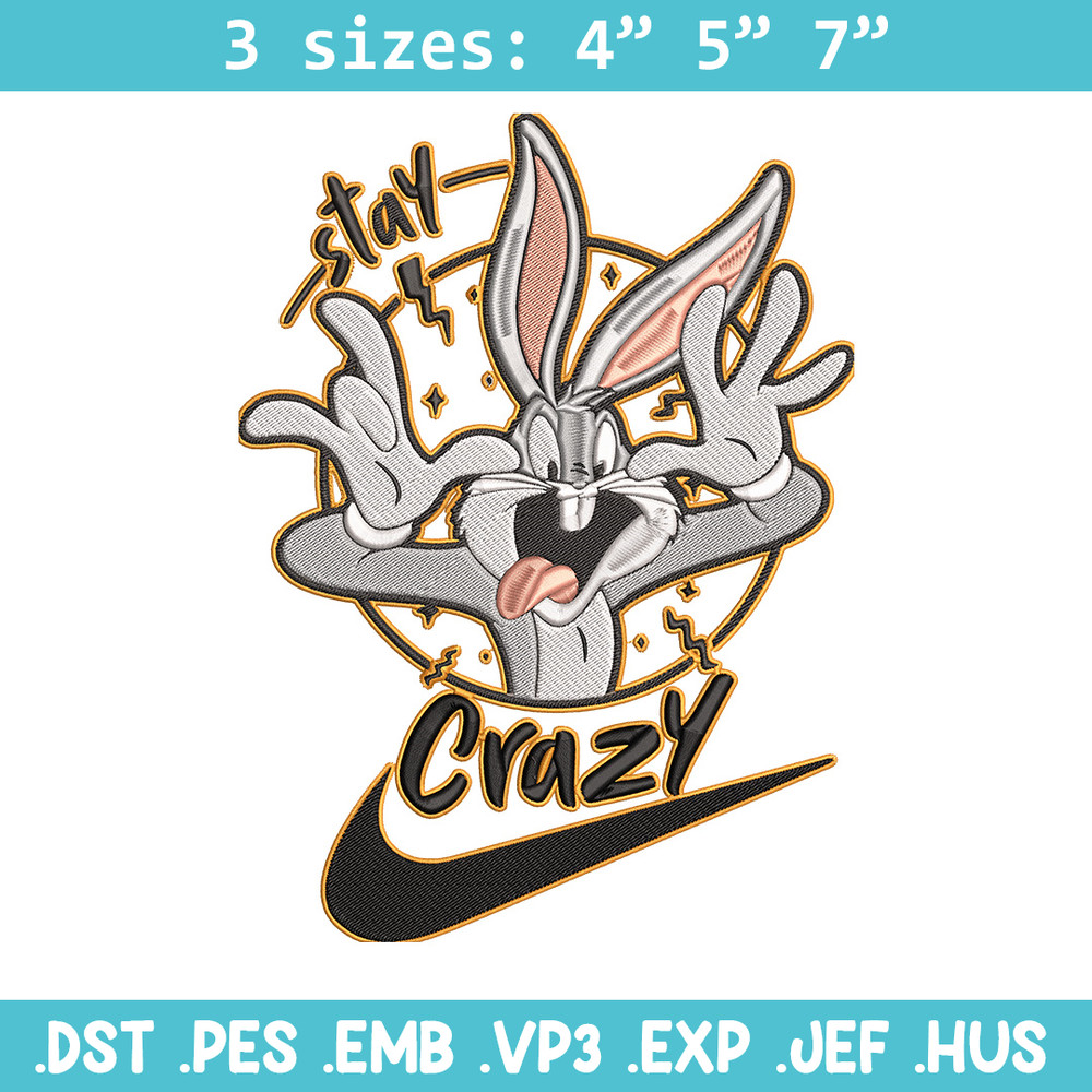 Bugs Bunny Embroidery Design, Looney Tunes Embroidery, Embroidery File, Nike Embroidery, Anime shirt, Digital download.jpg