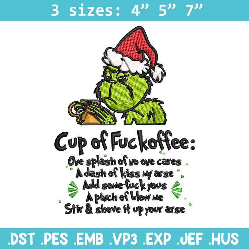 Cup of fuckoffee grinch Embroidery design, Grinch christmas Embroidery, Embroidery File, Grinch design, Instant download.jpg