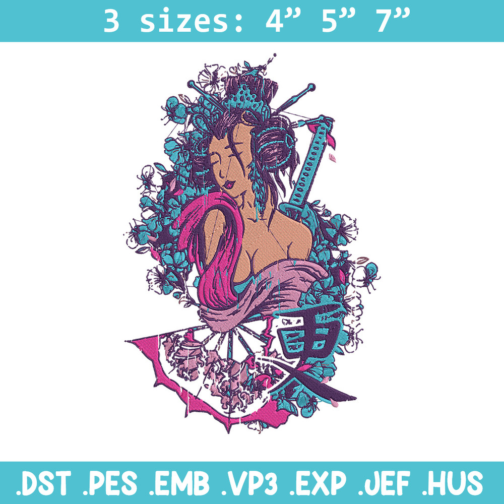 Geisha poster Embroidery Design, Geisha Embroidery, Embroidery File, Anime Embroidery, Anime shirt, Digital download.jpg