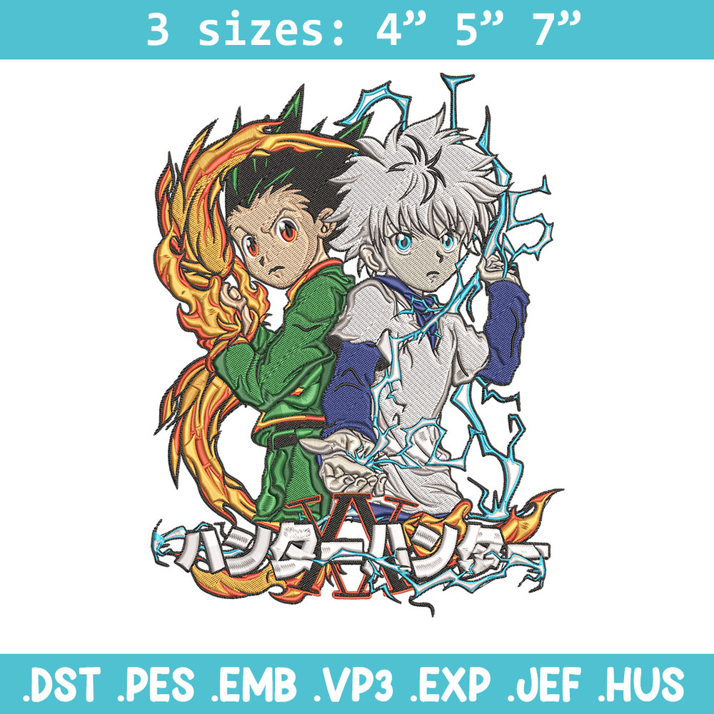 Killua x gon Embroidery Design, HxH Embroidery, Embroidery File, Anime Embroidery, Anime shirt, Digital download.jpg