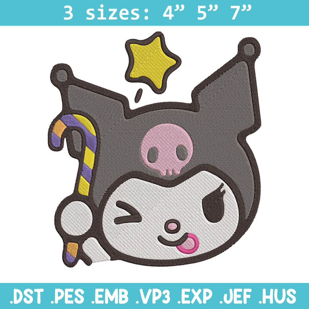 Kuromi face Embroidery Design, Hello kitty Embroidery, Embroidery File,Anime Embroidery, Anime shirt, Digital download.jpg