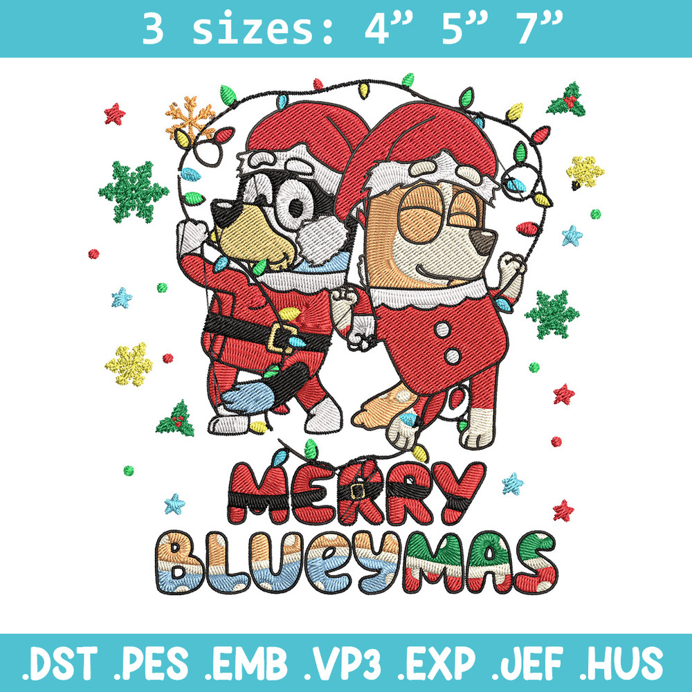 Merry blueymas Embroidery Design, Bluey Embroidery, Embroidery File, Chrismas Embroidery, Anime shirt, Digital download..jpg