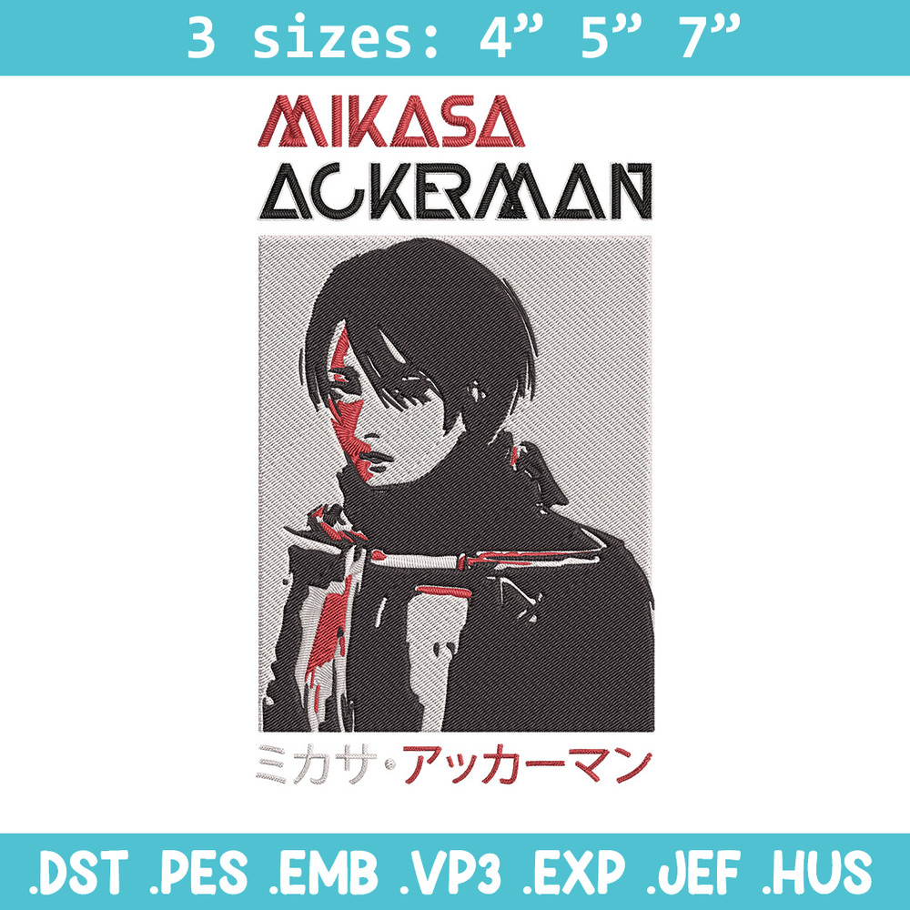 Mikasa Ackerman Embroidery Design, Aot Embroidery, Embroidery File,Anime Embroidery, Anime shirt, Digital download..jpg