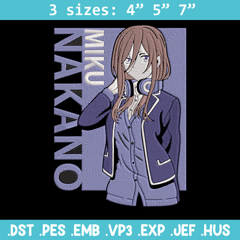 Miku Nakano Embroidery Design, Miku Nakano Embroidery, Embroidery File, Anime Embroidery, Anime shirt,Digital download.jpg