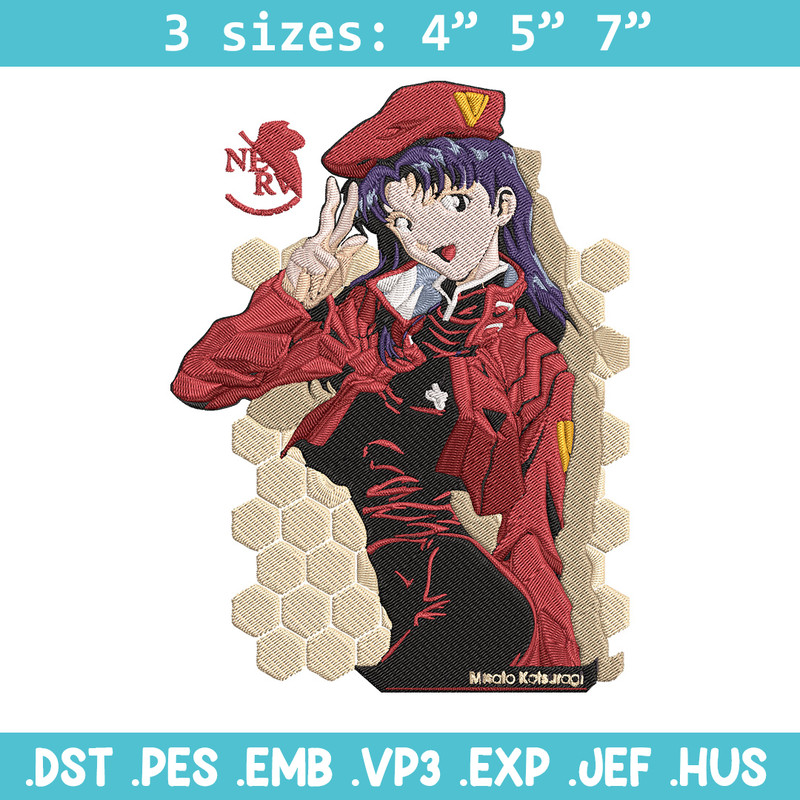 Misato Katsuragi Embroidery Design, Evangelion Embroidery, Embroidery File, Anime Embroidery, Anime shirt, Digital download.jpg