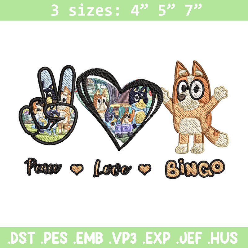 Bluey Peace Love bandit Embroidery design, Bluey cartoon Embroidery, cartoon design, Embroidery File, Digital download.jpg