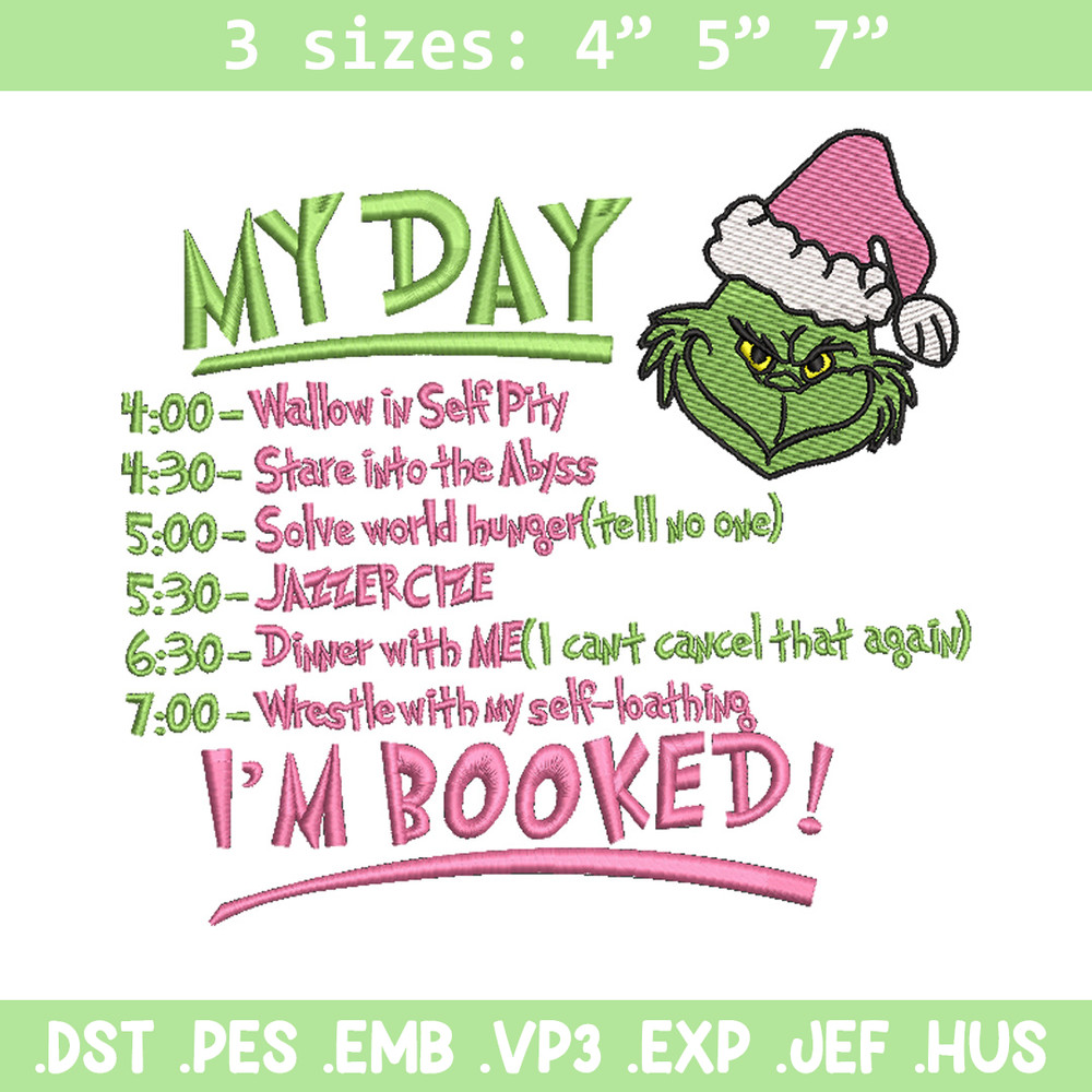 Grinch my day embroidery design,Chrismas design, Embroidery shirt, Embroidery file, Grinch embroidery, Digital download.jpg