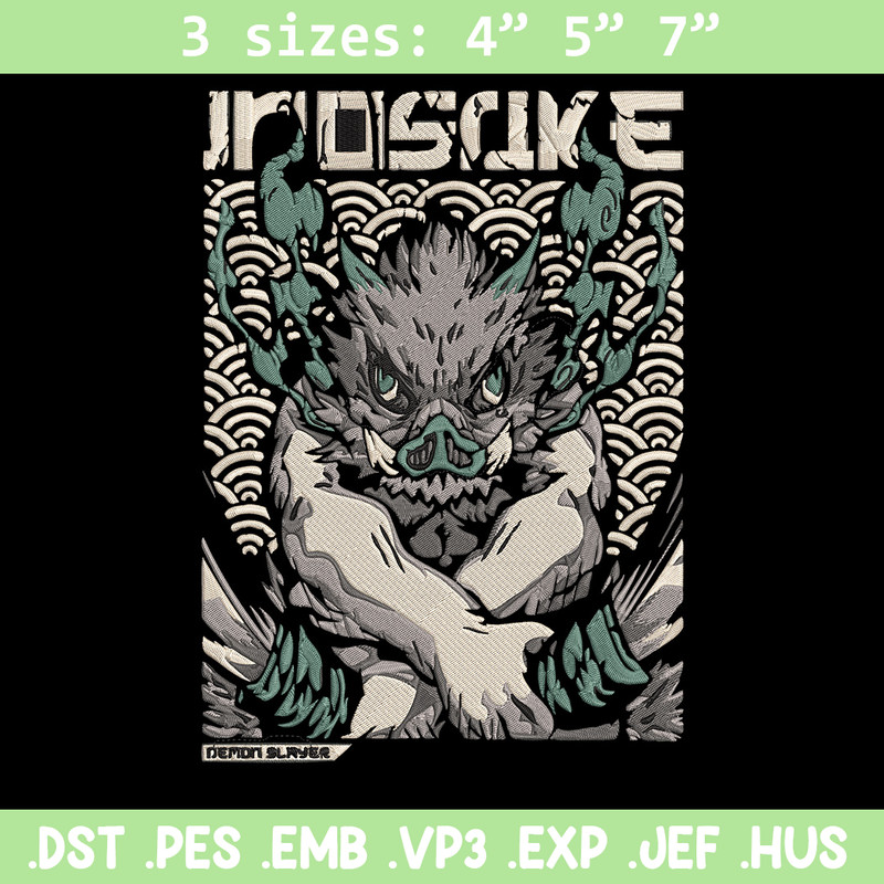 Inosuke poster Embroidery Design, Demon slayer Embroidery, Embroidery File, Anime Embroidery,Digital download..jpg