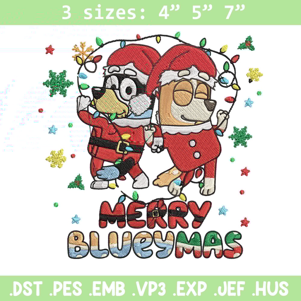 Merry blueymas Embroidery Design, Bluey Embroidery, Embroidery File, Chrismas Embroidery, Anime shirt, Digital download..jpg