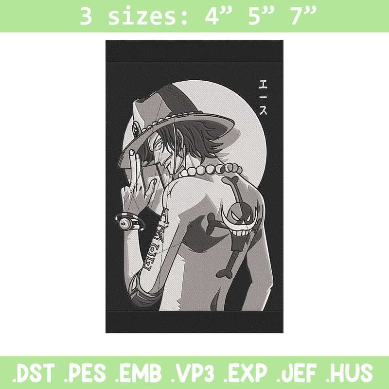 Ace poster Embroidery Design, One piece Embroidery, Embroidery File, Anime Embroidery, Anime shirt, Digital download.jpg