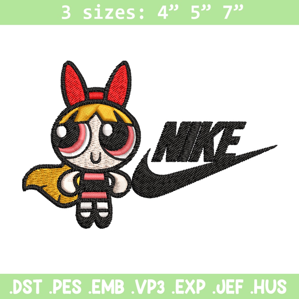 Blossom Nike Embroidery design, Powerpuff Girls cartoon Embroidery, Nike design, Embroidery file, Instant download..jpg