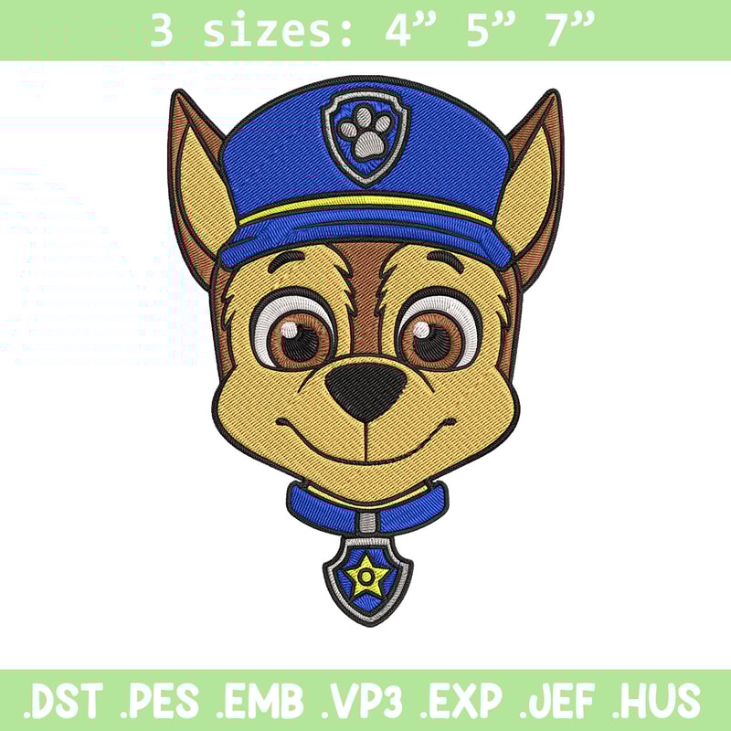 Chase dog Embroidery Design, Paw Patrol Embroidery, Embroidery File,Anime Embroidery, Anime shirt, Digital download.jpg
