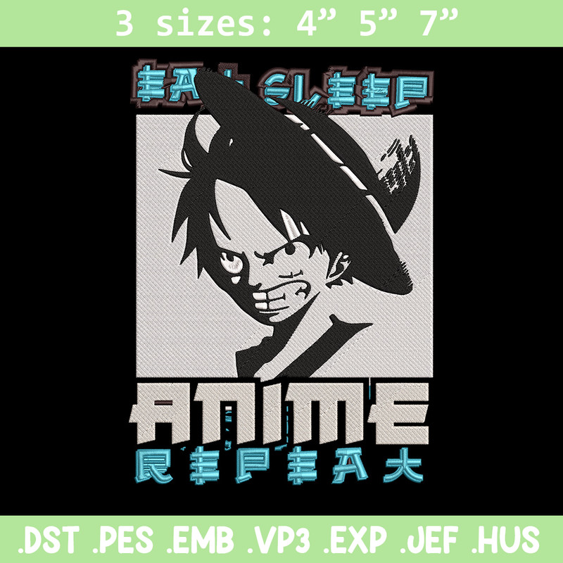 Luffy black Embroidery Design, One piece Embroidery, Embroidery File, Anime Embroidery, Anime shirt, Digital download..jpg