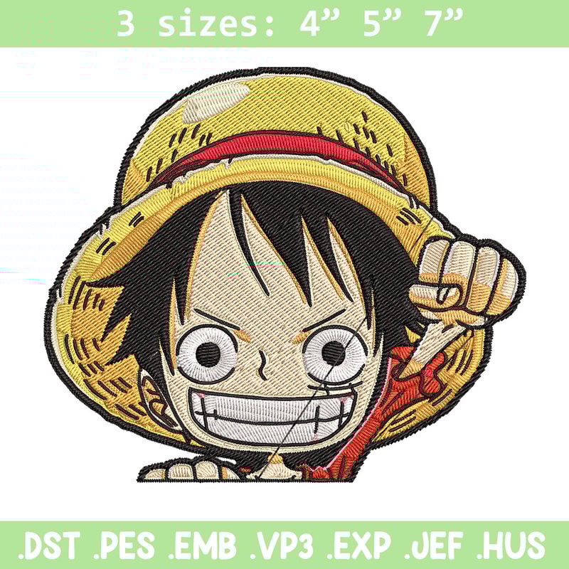 Luffy Chibi Embroidery Design, One piece Embroidery, Embroidery File, Anime Embroidery, Anime shirt, Digital download.jpg