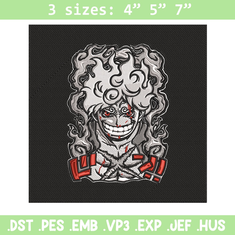 Luffy gear 5 Embroidery Design, One piece Embroidery, Embroidery File, Anime Embroidery, Anime shirt, Digital download.jpg