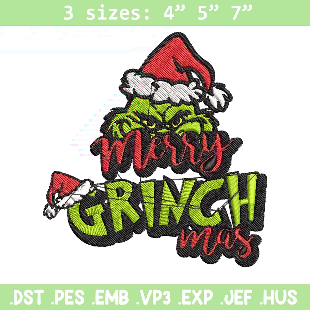 Merry Christmas Grinch Embroidery design, Grinch Christmas Embroidery, Grinch design, Embroidery file, Digital download..jpg