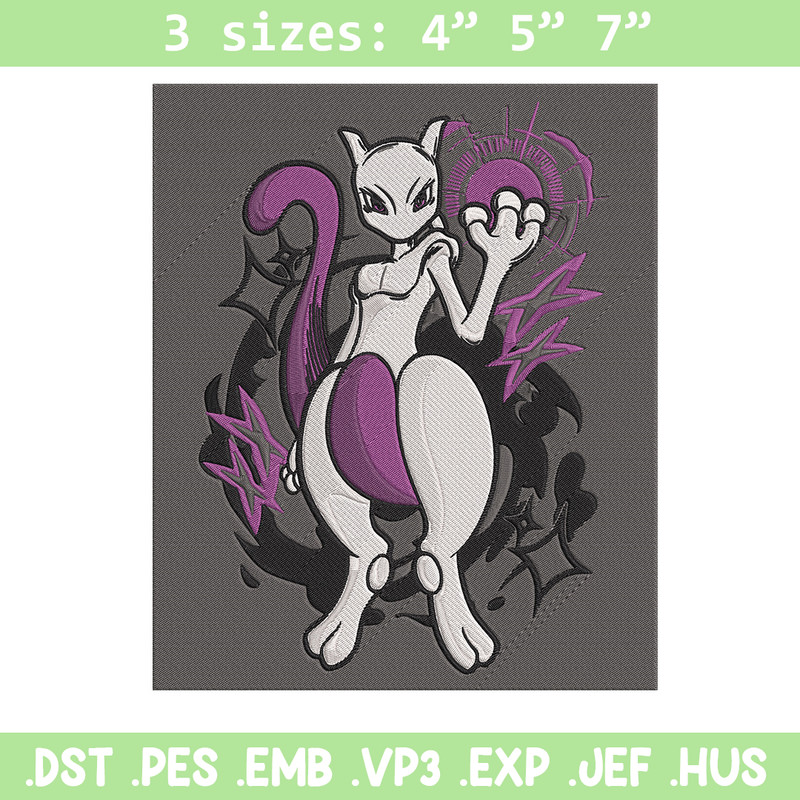 Mewtwo poster Embroidery Design, Pokemon Embroidery, Embroidery File, Anime Embroidery, Anime shirt, Digital download.jpg