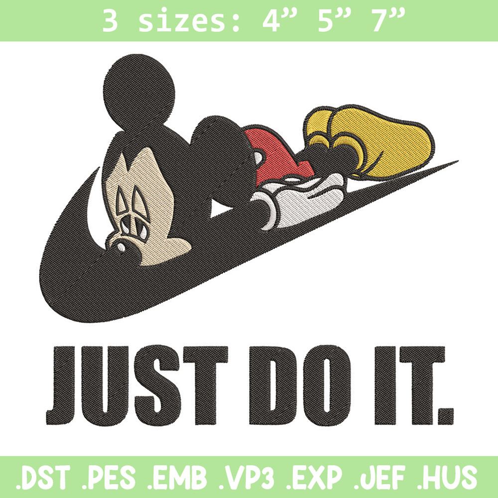 Mickey just do it Embroidery Design, Mickey Embroidery, Embroidery File, Nike Embroidery, Anime shirt, Digital download.jpg