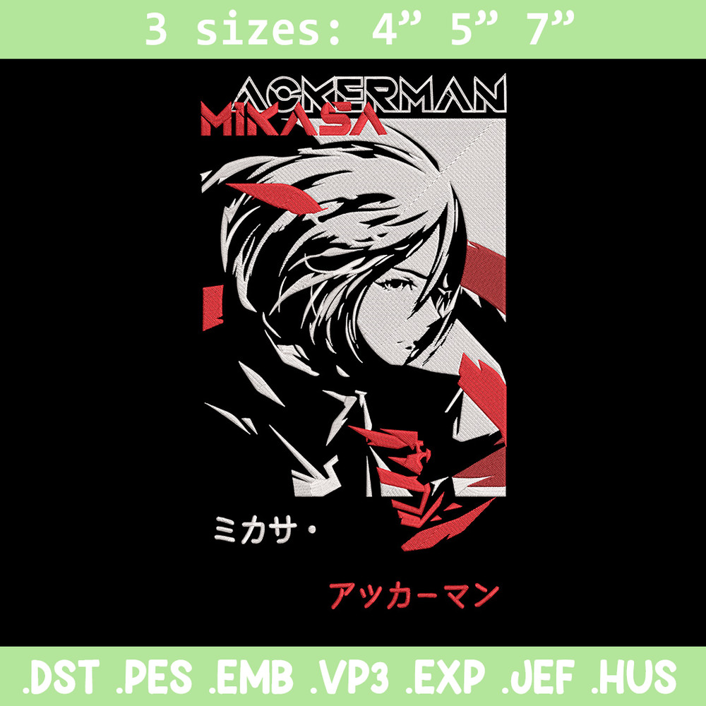 Mikasa ackerman Embroidery Design, Aot Embroidery, Embroidery File, Anime Embroidery, Anime shirt, Digital download (2).jpg