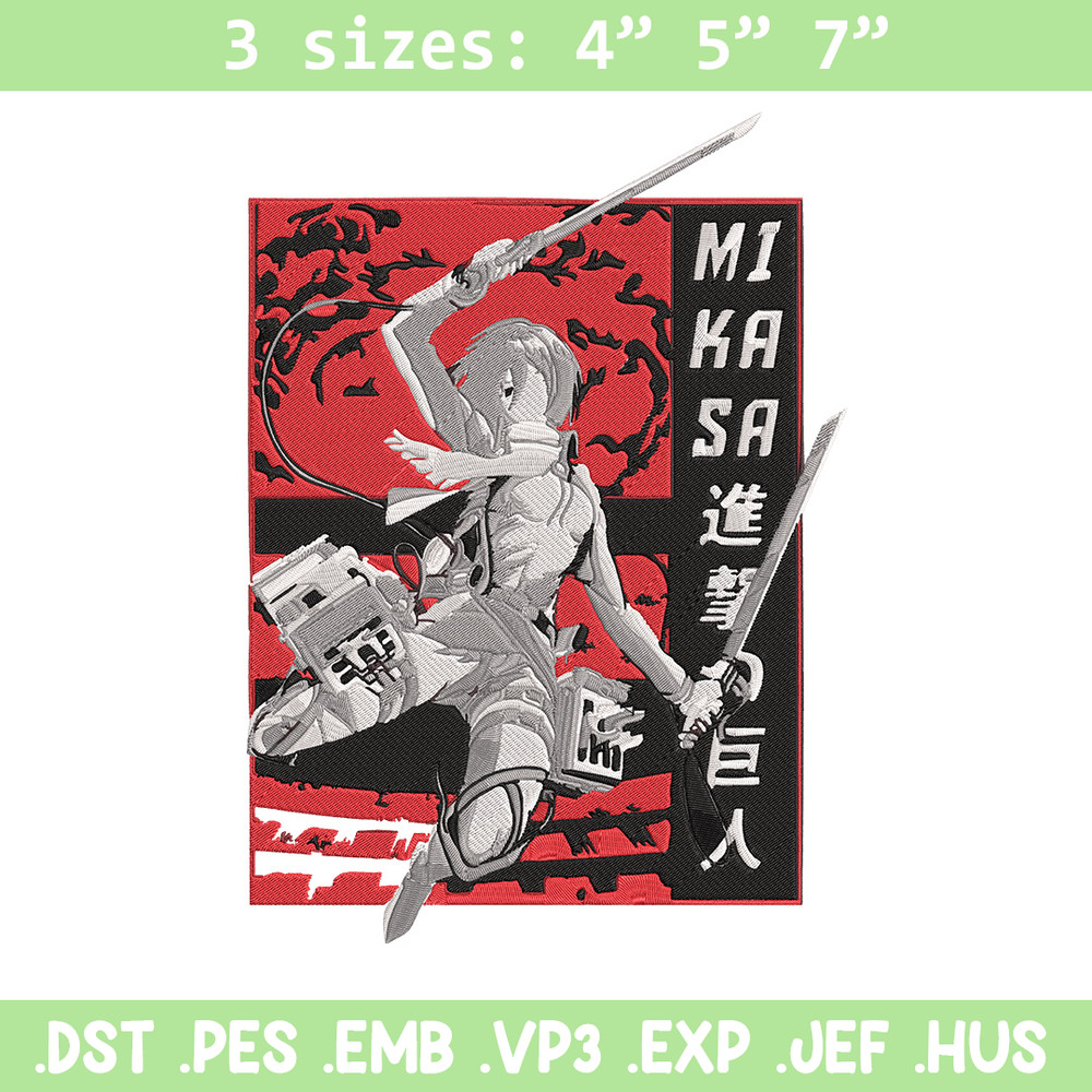 Mikasa Ackerman Embroidery Design, Aot Embroidery, Embroidery File, Anime Embroidery, Anime shirt, Digital download..jpg