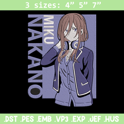 miku nakano embroidery design, miku nakano embroidery, embroidery file, anime embroidery, anime shirt,digital download