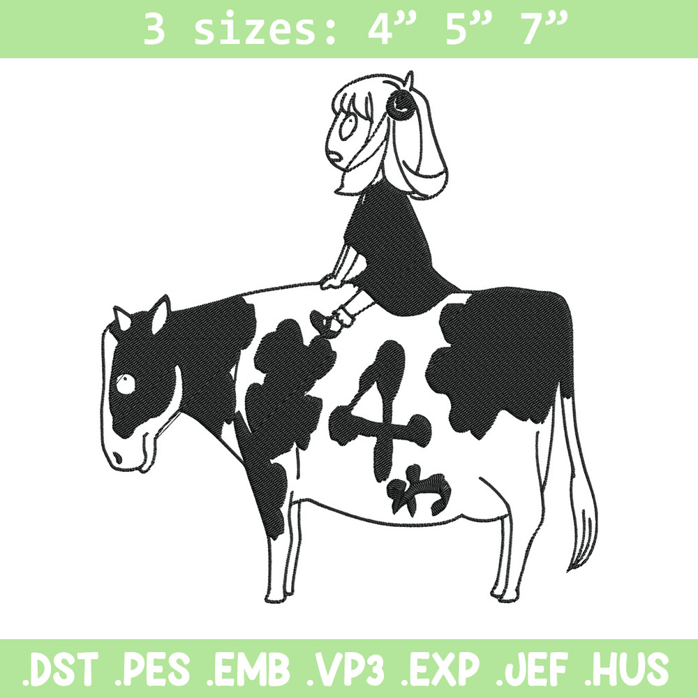 Anya riding a cow Embroidery Design, Spy x family Embroidery, Embroidery File, Anime Embroidery, Digital download.jpg