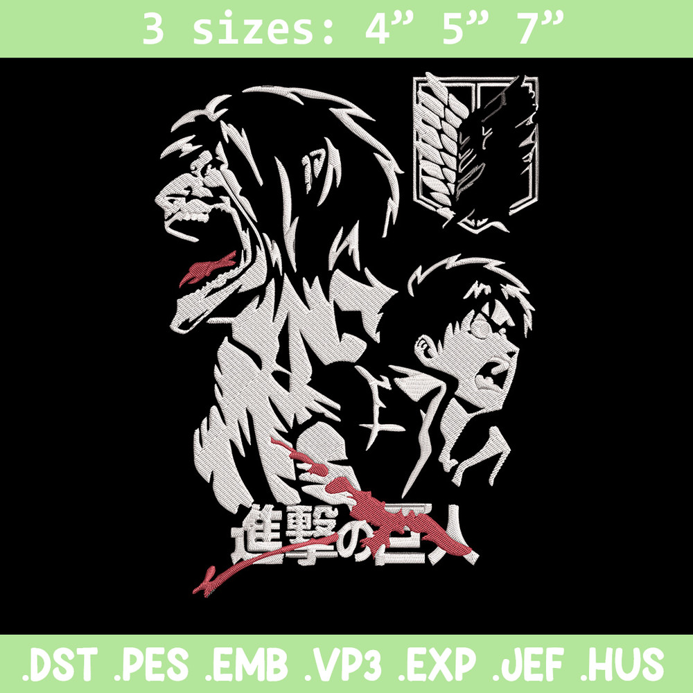 Eren poster Embroidery Design, Aot Embroidery, Embroidery File, Anime Embroidery, Anime shirt,Digital download..jpg