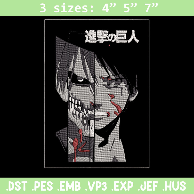 Eren Yeager Embroidery Design, Aot Embroidery, Embroidery File, Anime Embroidery, Anime shirt, Digital download.jpg