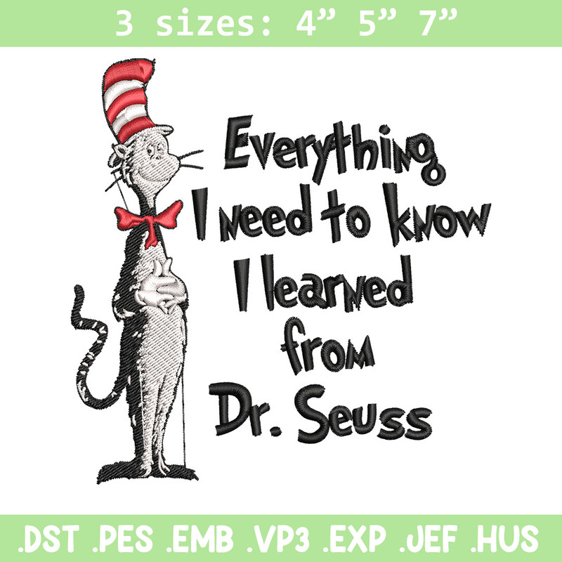 Everything I Need To Know I Learned From Embroidery Design, Dr Seuss Embroidery, Embroidery File, Digital download..jpg