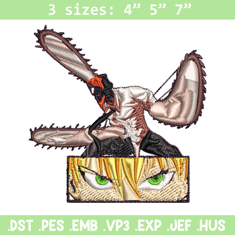 Chainsaw Embroidery Design, Chainsaw man Embroidery, Embroidery File, Anime Embroidery, Anime shirt, Digital download.jpg
