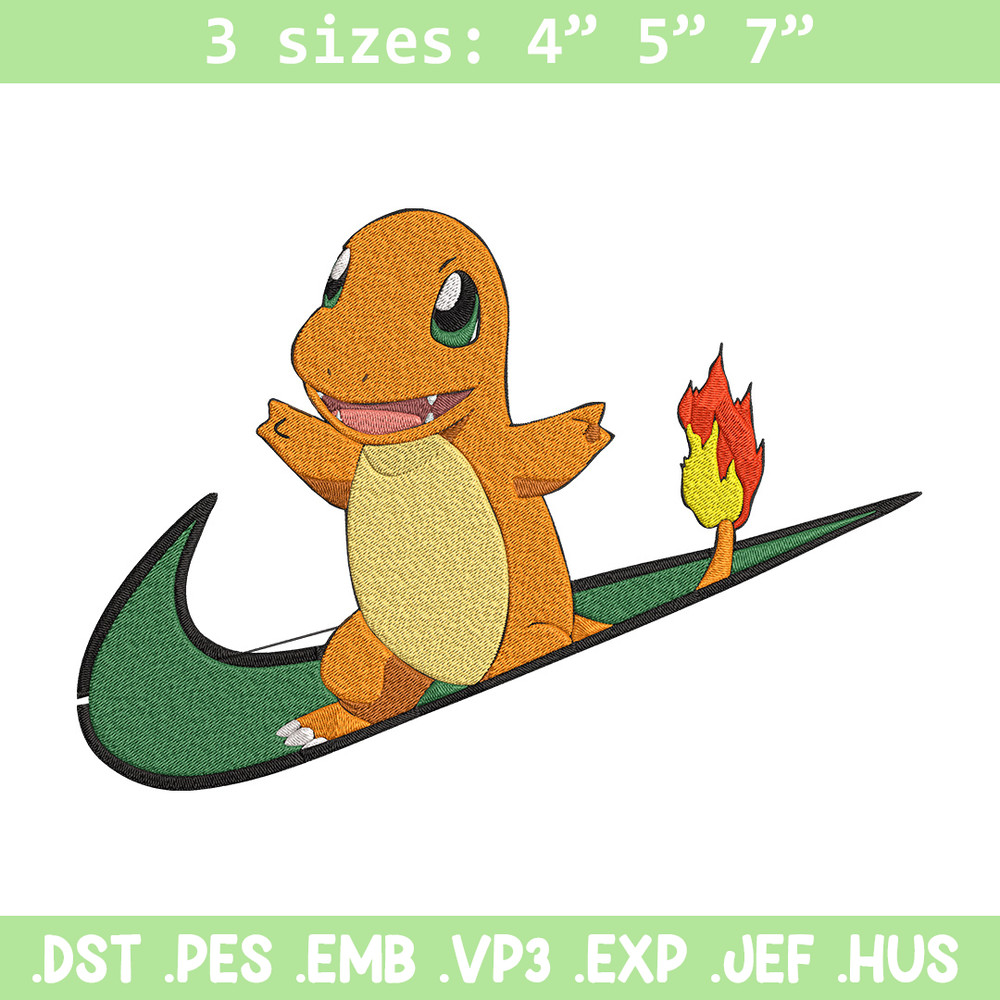 Charmander nike Embroidery Design, Pokemon Embroidery, Embroidery File, Nike Embroidery, Anime shirt, Digital download.jpg