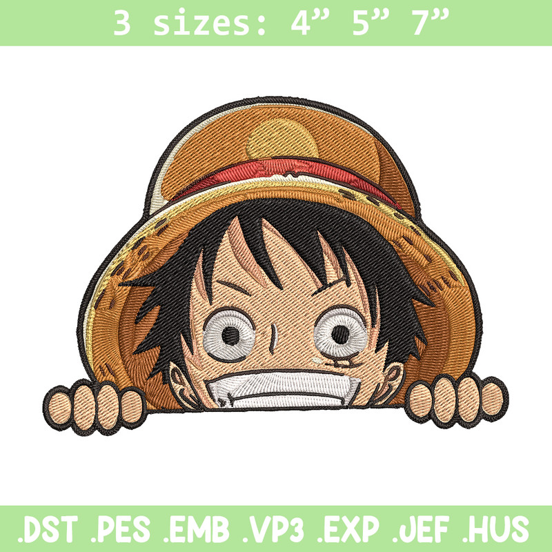 Luffy Peeker Embroidery Design, One piece Embroidery, Embroidery File, Anime Embroidery, Anime shirt, Digital download.jpg