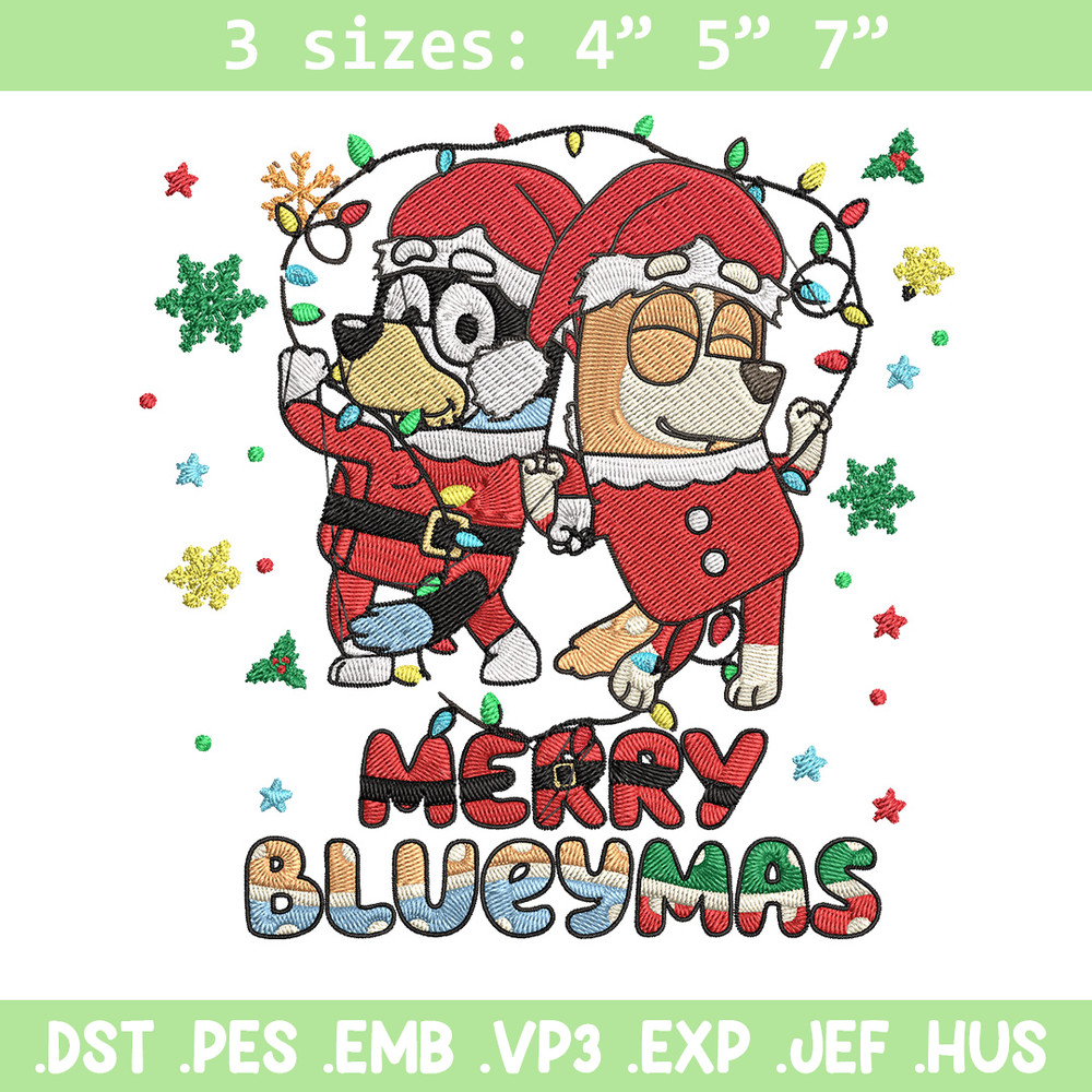 Merry blueymas Embroidery Design, Bluey Embroidery, Embroidery File, Chrismas Embroidery, Anime shirt, Digital download..jpg