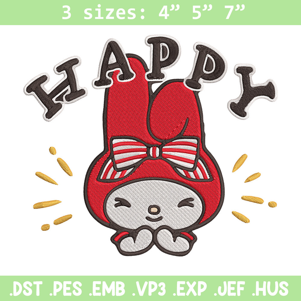 My Melody happy Embroidery Design, Hello kitty Embroidery, Embroidery File, Anime Embroidery, Digital download.jpg