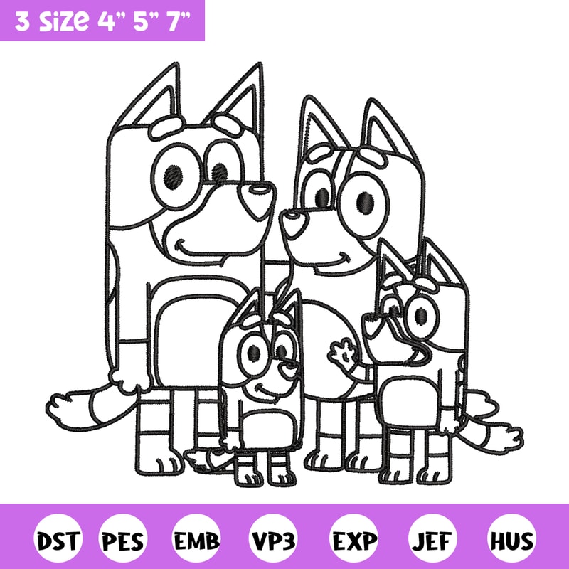 Bluey family Coloring Pages Embroidery, Bluey cartoon Embroidery, Embroidery File, cartoon design, Digital download..jpg