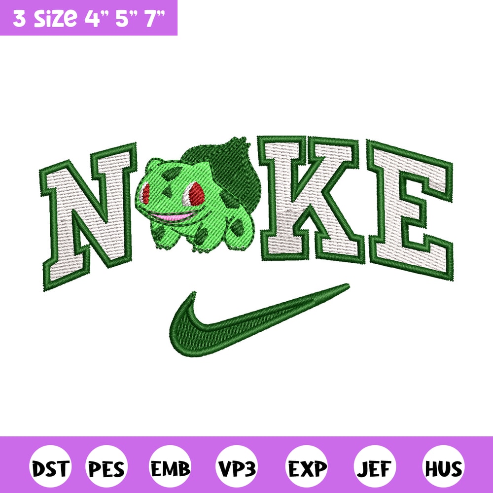 Nike bulbasaur embroidery design, Pokemon embroidery, Nike design, Embroidery shirt, Embroidery file,Digital download.jpg