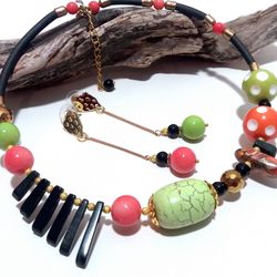 handmade jewelry set of choker necklace and long earrings, lovely gift for her