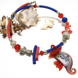 Handmade choker necklace with handmade glass seahorse pendant