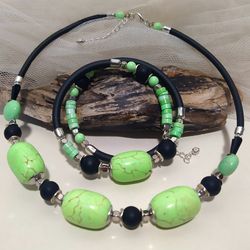 Handmade green apple turquoise necklace and bracelet set, gemstone jewelry set