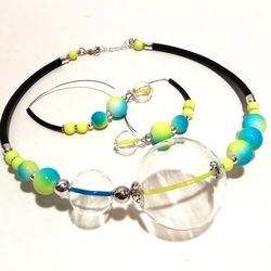 Handblown glass ball choker necklace and earrings set