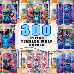 300 stitch tumbler wrap designs bundle, stitch sublimation designs, 20 oz stitch tumbler wrap png, lilo & stitch