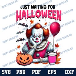 just waiting for halloween png, waiting for halloween png, funny horror character png, pink horror movie png, svg