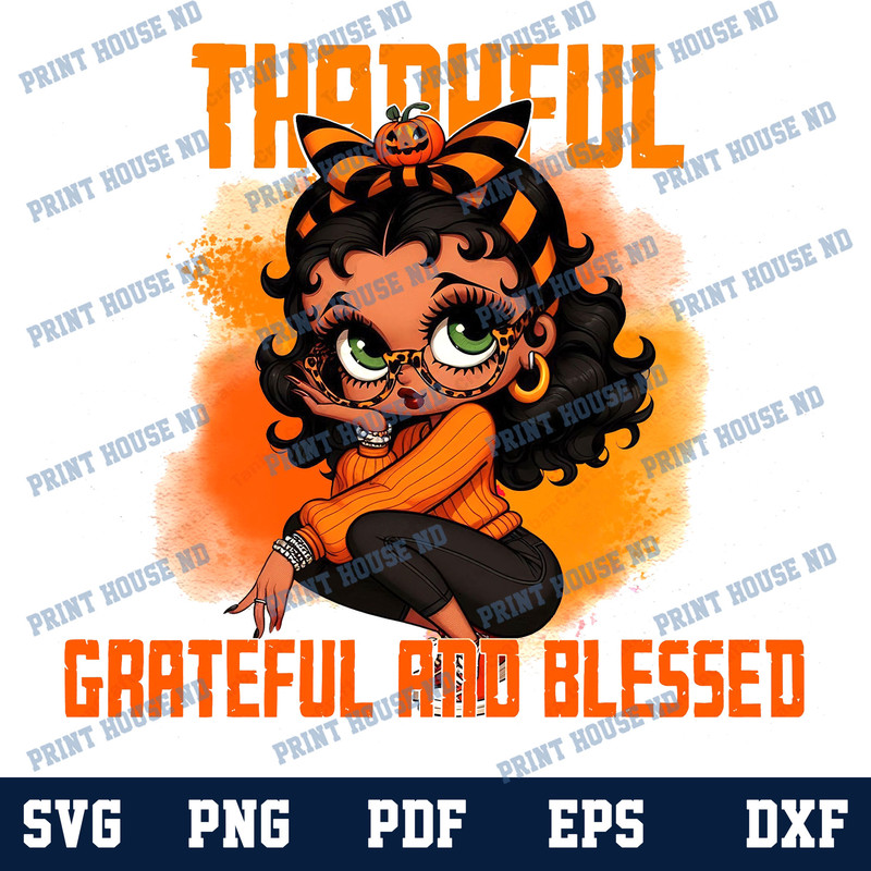 Thankful Grateful And Blessed Fall Png Cartoon Afro American Png Fall African Women Sublimation Design Hello Fall Png 0