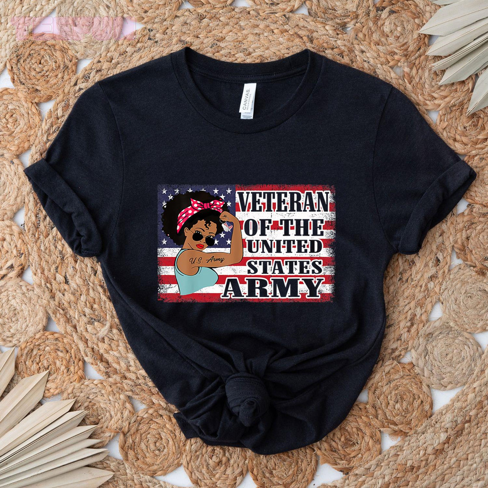 African American Army Veteran Female Shirt, Melanin US Army_regular_Classic T-Shirt_Black.jpg