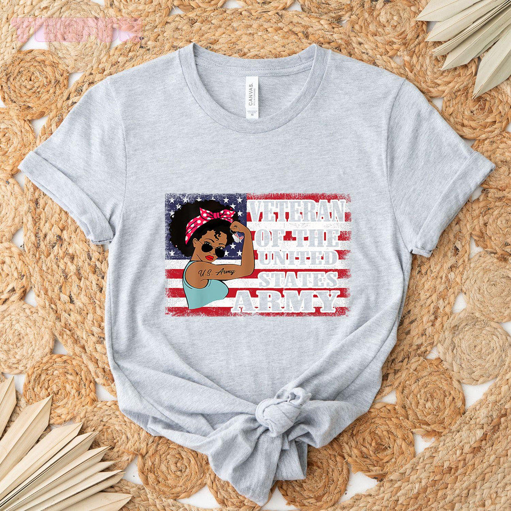 African American Army Veteran Female Shirt, Melanin US Army_regular_Classic T-Shirt_Gray.jpg