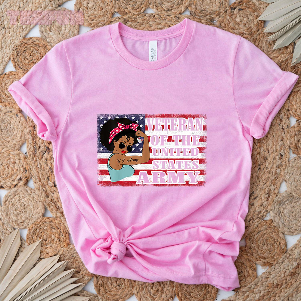 African American Army Veteran Female Shirt, Melanin US Army_regular_Classic T-Shirt_Pink.jpg