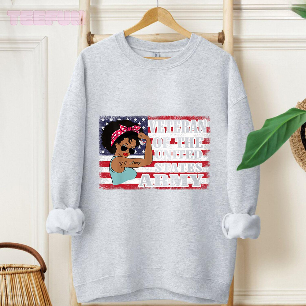 African American Army Veteran Female Shirt, Melanin US Army_regular_Hoodie_Gray.jpg