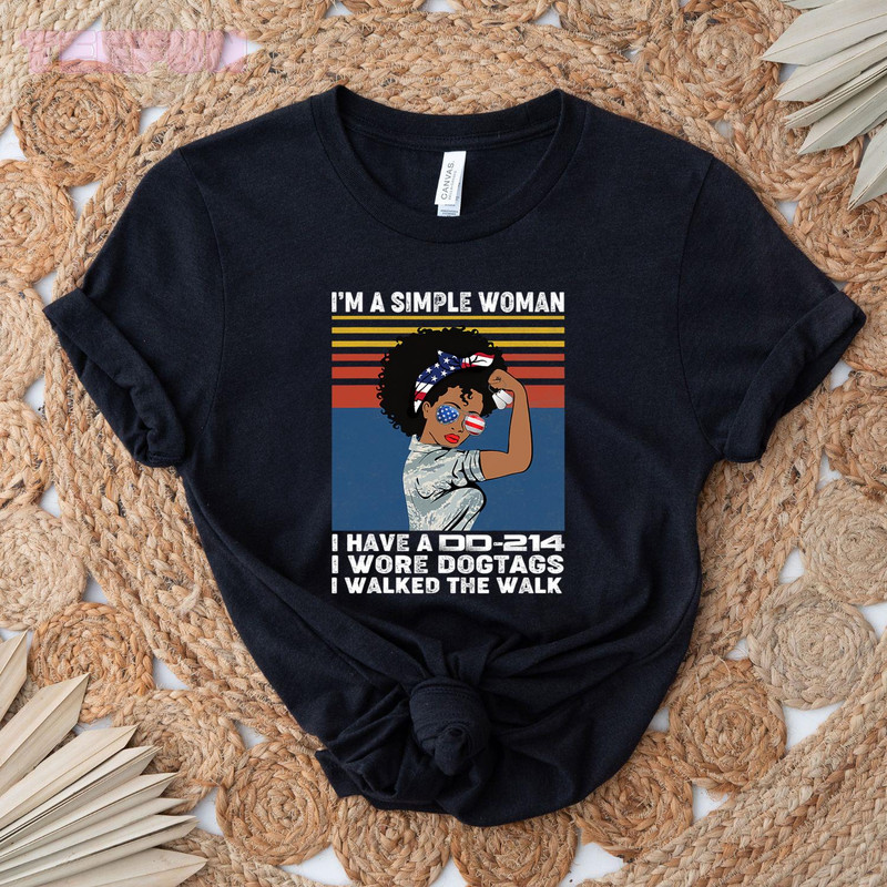 Retro Vintage Women Veteran Shirt I'm A Simple Woman_regular_Classic T-Shirt_Black.jpg